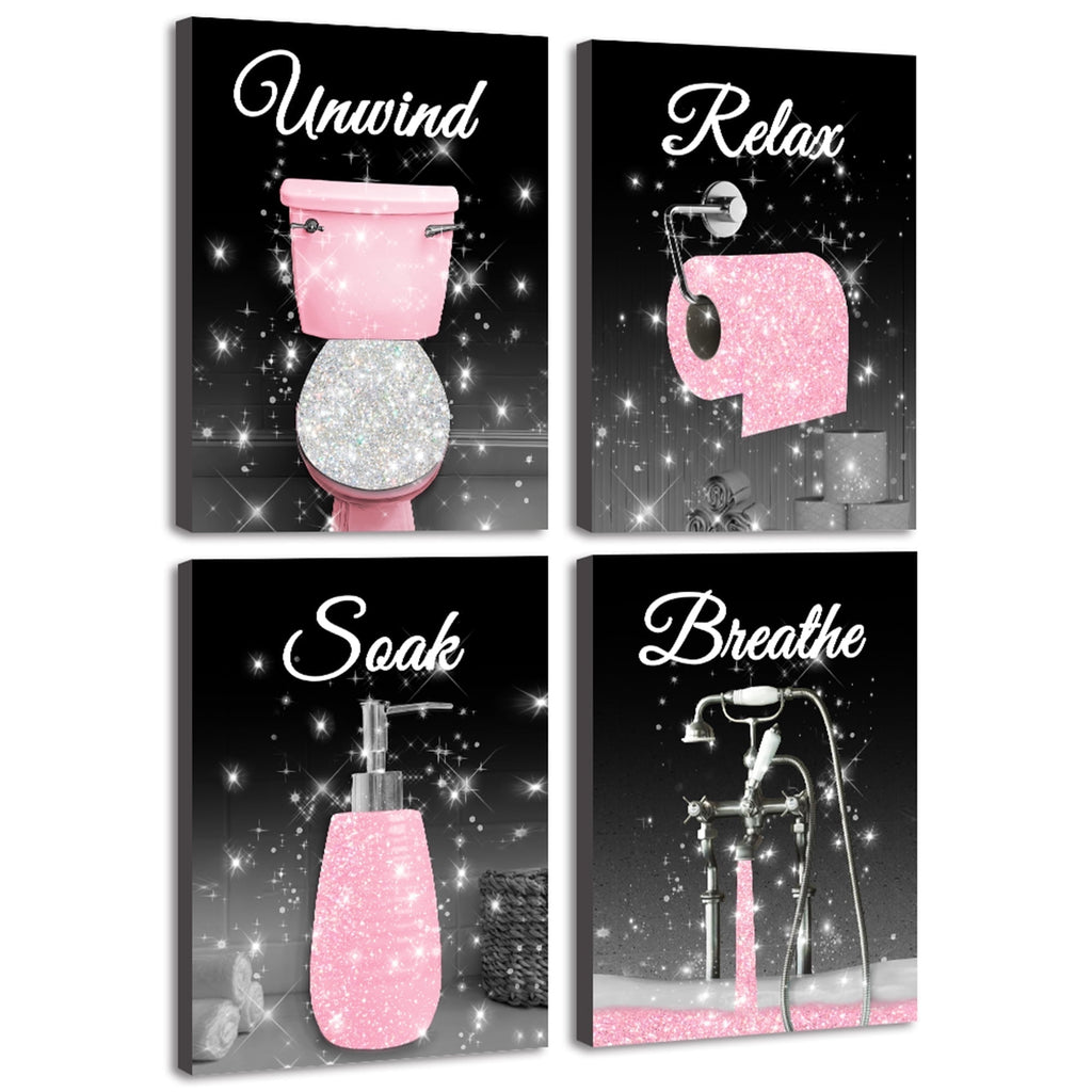 Drsoum Glam Pink Fashion Woman Wall Decor Girly Beauty Makeup Room Decor 8x10in4PCS Natural Framed