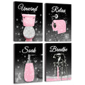 Drsoum Glam Pink Fashion Woman Wall Decor Girly Beauty Makeup Room Decor 8x10in4PCS Natural Framed