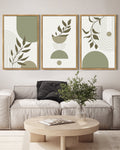 Drsoum Green Botanical Boho Wall Art 16x24in3pcs Natural Framed Modern Boho Decor Abstract Geometry Lines Prints