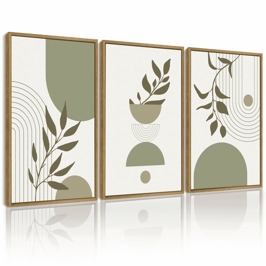 Drsoum Green Botanical Boho Wall Art Modern Boho Decor Abstract Geometry Lines Prints 11x14in3pcs Natural Framed