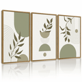 Drsoum Green Botanical Boho Wall Art Modern Boho Decor Abstract Geometry Lines Prints 11x14in3pcs Natural Framed