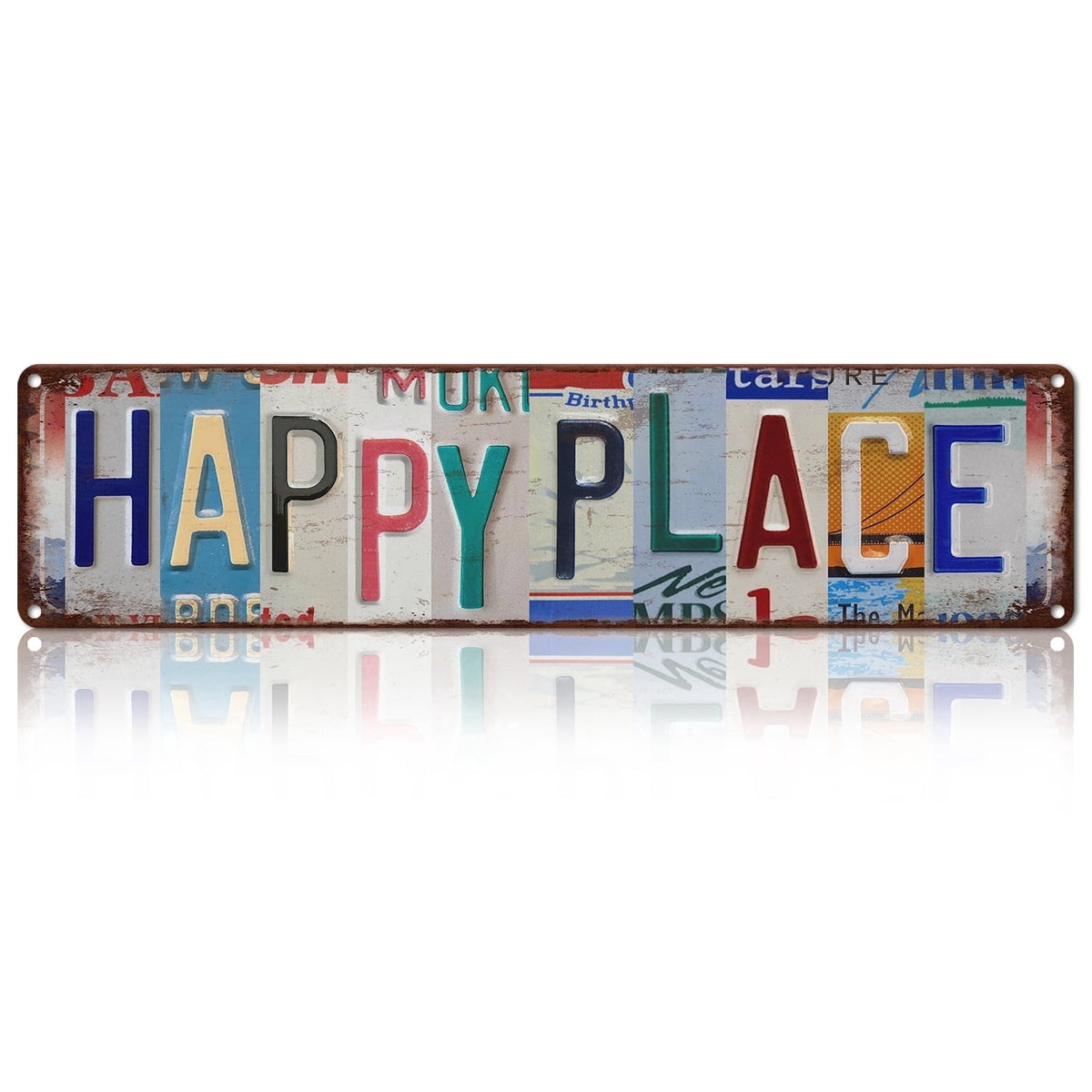 Drsoum Happy Place Vintage Metal Sign Vintage Wall Decor 4x16 Inch