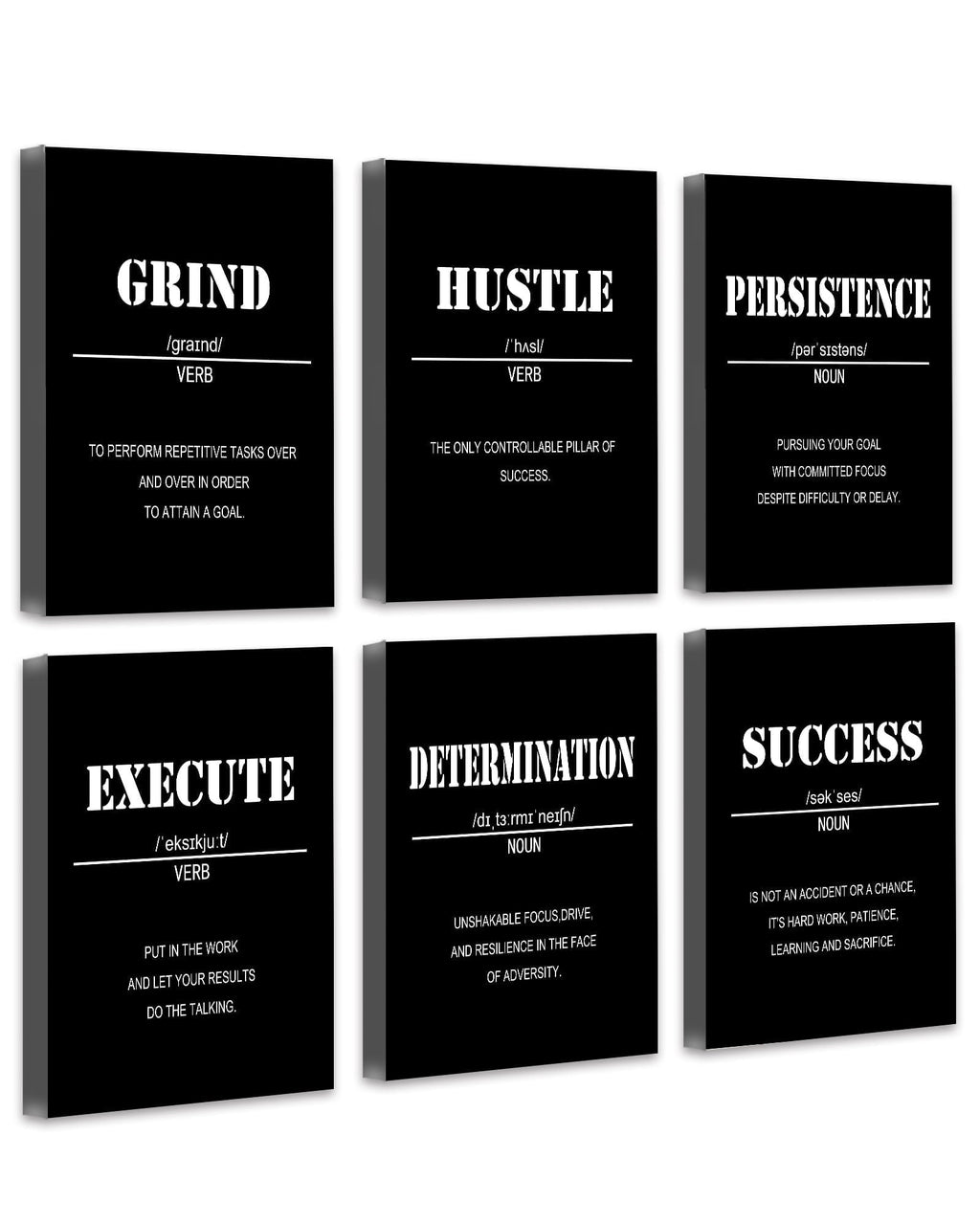 Drsoum Inspirational Office Wall Art Motivational Quotes Wood Framed Canvas Posters 8"x10"x6PCS