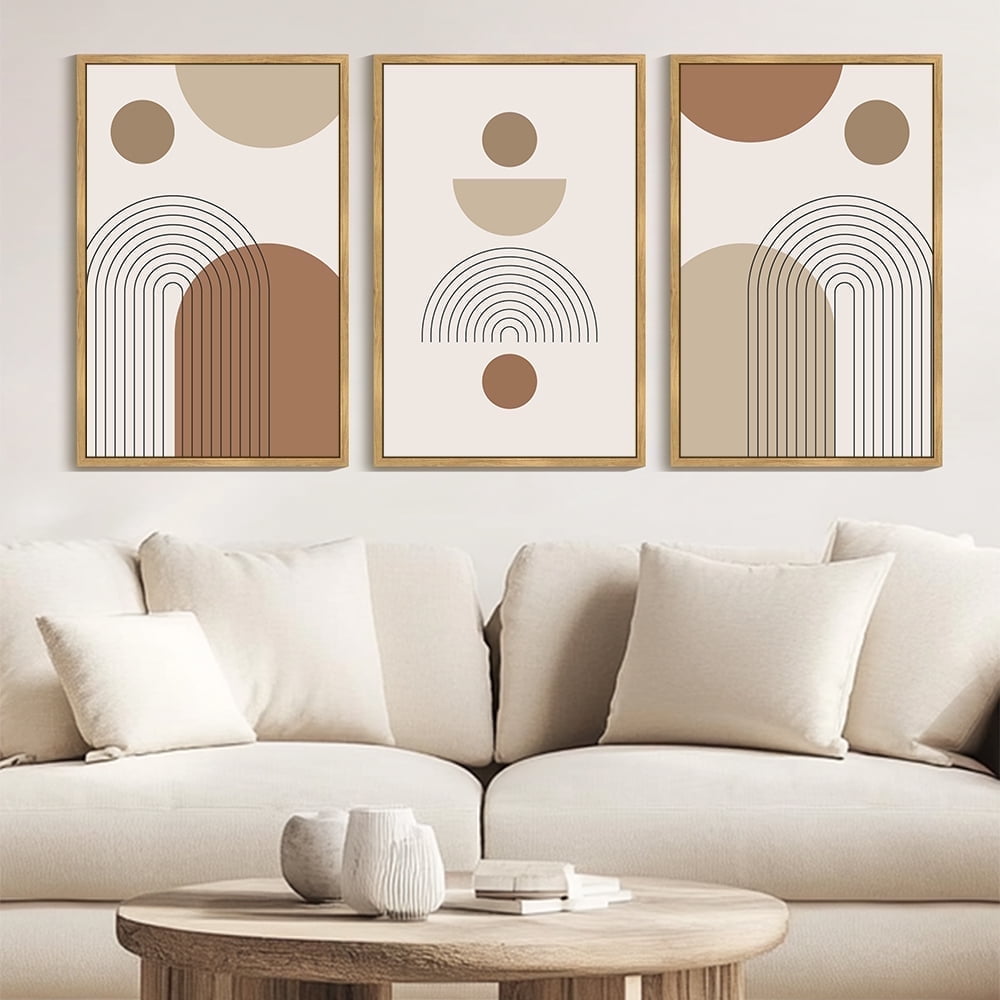 Drsoum Large 24x36in3pcs Natural Framed Abstract Bohemia Wall Art Line Printing Minimalist Prints for Bathroom