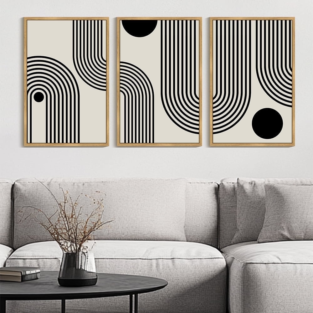 Drsoum Large 24x36in3pcs Natural Framed Black Minimalism Abstract Boho Wall Art Bohemian Decor Ready To Hang