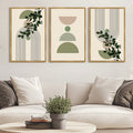 Drsoum Large 24x36in3pcs Natural Framed Bohemia Modern Prints with Green Leaf Wall Art Bedroom Living Room Decor