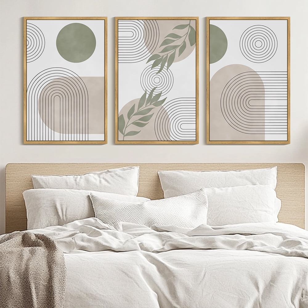 Drsoum Large 24x36in3pcs Natural Framed Boho Botanical Wall Art Modern Abstract Decor Bohemian Line Wall Painting for Living Room Bedroom