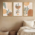 Drsoum Large 24x36in3pcs Natural Framed Boho Wall Art Plant Bohemia Decor Room Mid Century Modern Abstract Sun Phases Painting