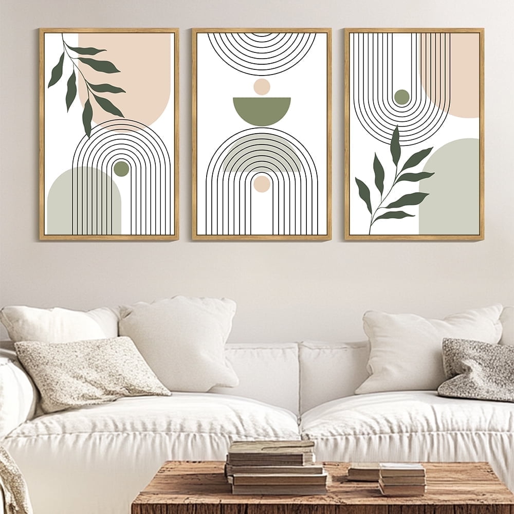 Drsoum Large 24x36in3pcs Natural Framed Plant Wall Art Green Botanical Abstract Decor for Office Bathroom