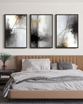 Drsoum Large Abstract Wall Art 24x36in3pcs Black Framed Black Line Modern Minimalist Painting Decor Graffiti Artwork