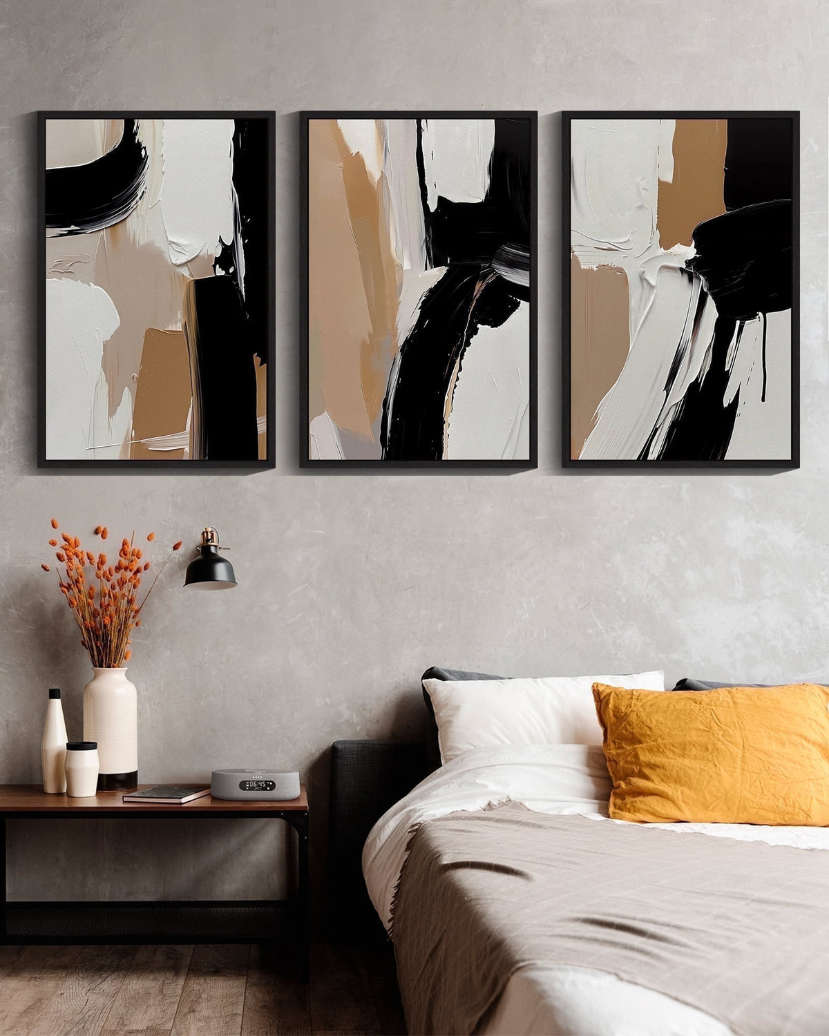 Drsoum Large Black Abstract Wall Art 24x36in3pcs Black Framed Modern Minimalist Painting Decor Graffiti Artwork