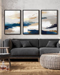 Drsoum Large Blue Abstract Wall Art 24x36in3pcs Black Framed Modern Minimalist Painting Decor Graffiti Artwork