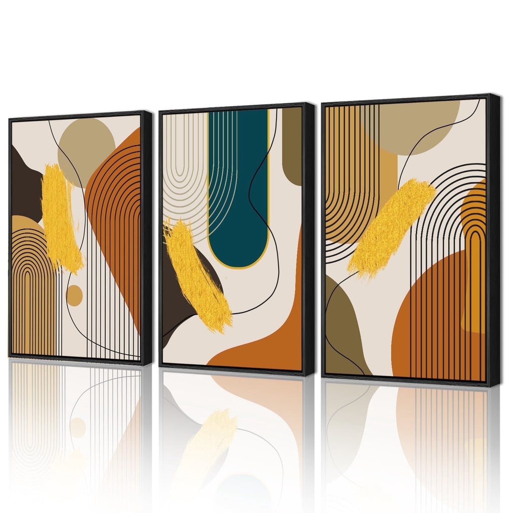 Drsoum Large Boho Abstract Wall Art 24x36in3pcs Black Framed Modern Minimalist Luxury Gold Line Artwork Kitchen Dining Room Decor