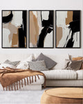 Drsoum Large Brown Abstract Wall Art 16x24in3pcs Black Framed Modern Color blocks Painting Art Graffiti Artwork