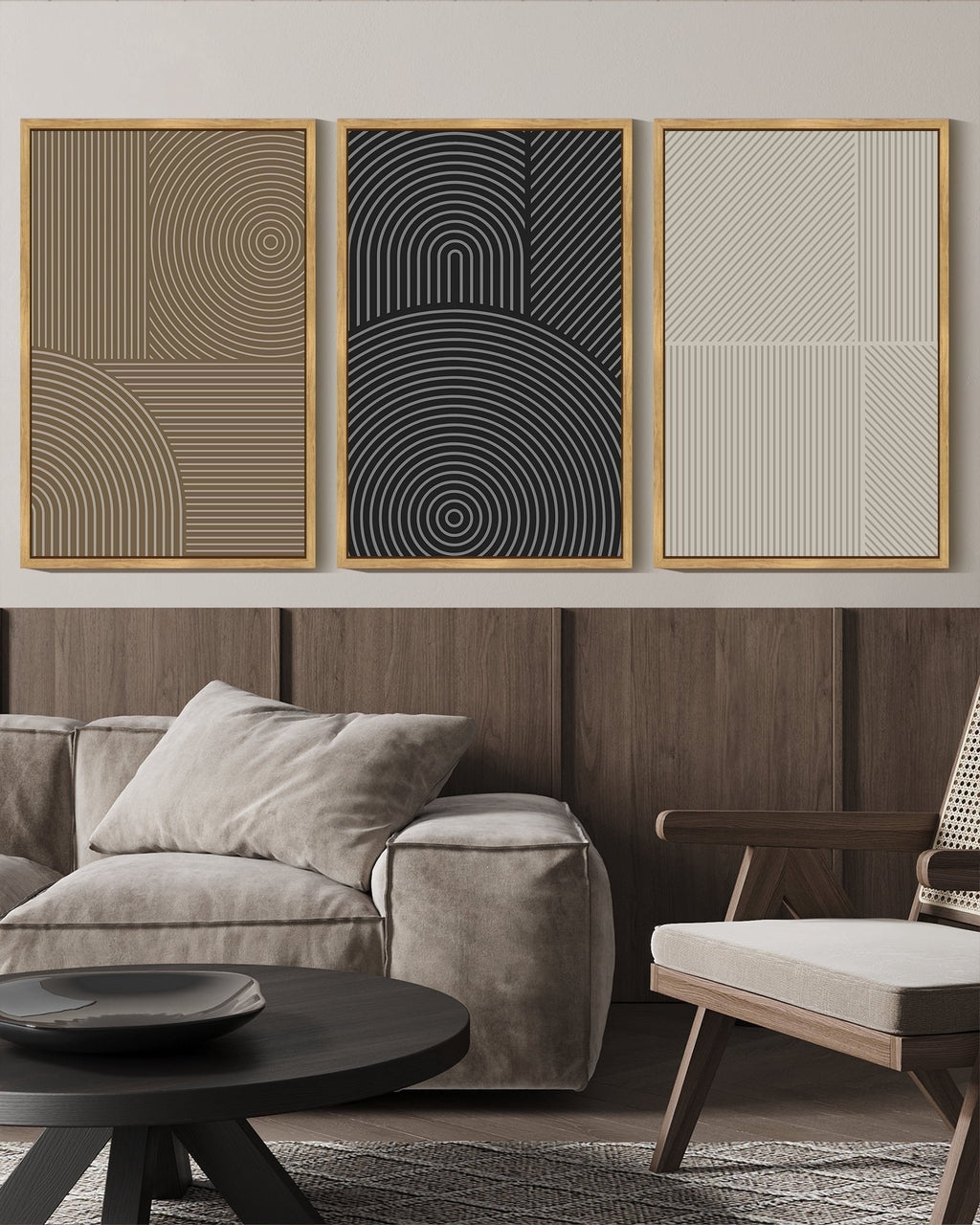 Drsoum Minimalist Abstract Wall Art 16x24in3pcs Natural Framed Modern Line Decor Geometric Artwork Kitchen Dining Room