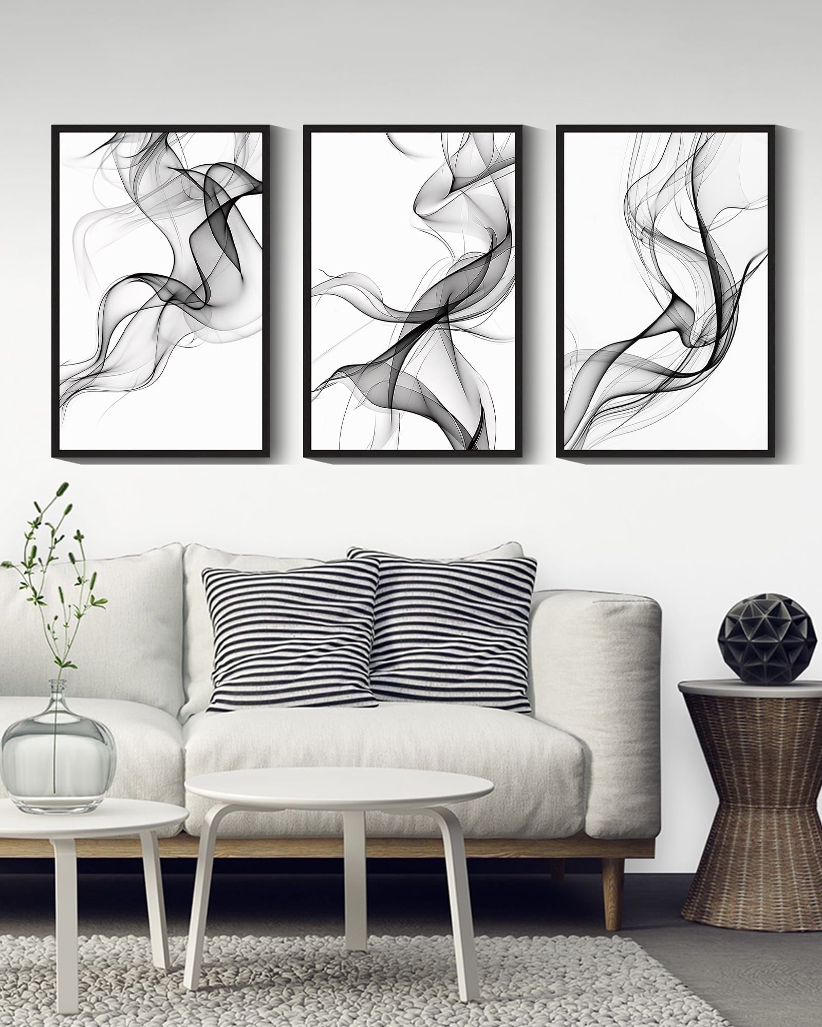 Drsoum Modern Abstract Wall Art 16x24in3pcs Black Framed Minimalism Print Artwork for Bedroom living room Dining room Hallway