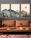 Drsoum Mountain Wall Art 16x24in3pcs Brown Framed Classic Retro Floral Wall Prints Farmhouse Kitchen Hallway Bedroom Decor