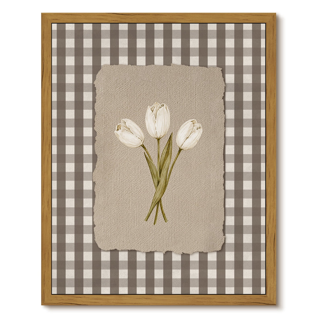 Drsoum Neutral Tulip Wall Art Framed Canvas Print 12x16 Inch
