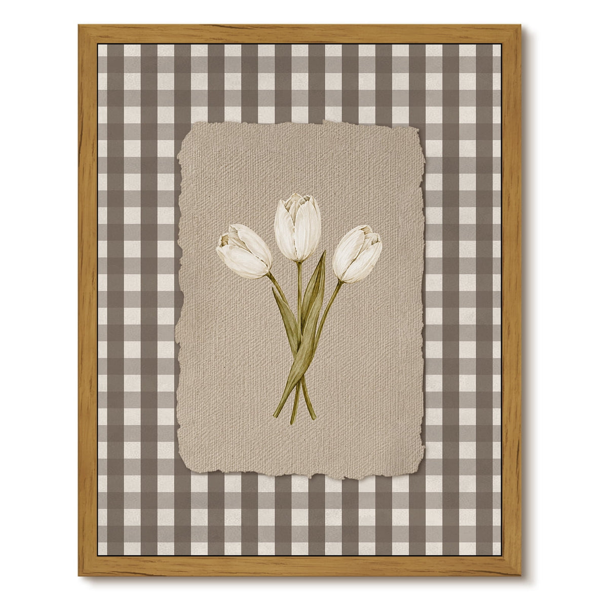 Drsoum Neutral Tulip Wall Art Framed Canvas Print 12x16 Inch