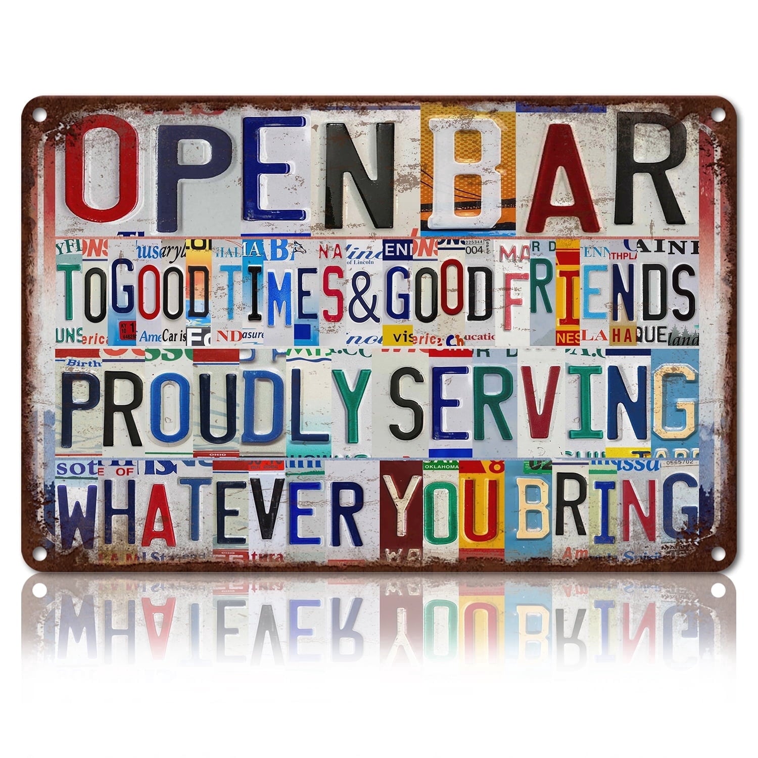 Drsoum OPEN BAR TO GOOD TIMES & GOOD FRIENDS Vintage Metal Sign Bar Decor 8x12 Inch