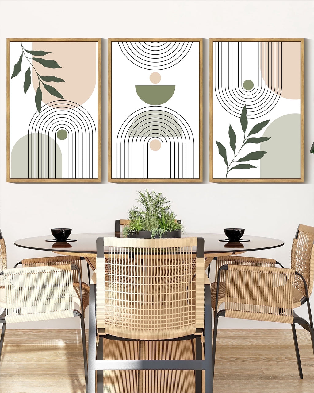 Drsoum Plant Wall Art 16x24in3pcs Natural Framed Green Botanical Abstract Decor for Office Bathroom