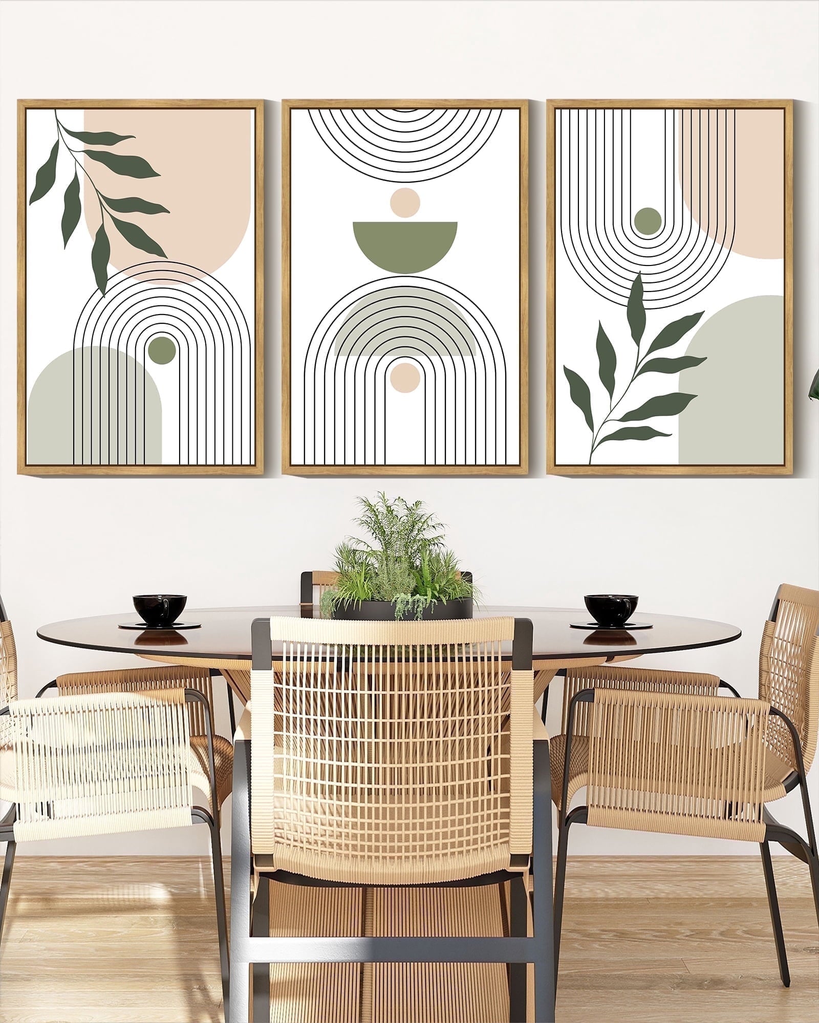 Drsoum Plant Wall Art 16x24in3pcs Natural Framed Green Botanical Abstract Decor for Office Bathroom