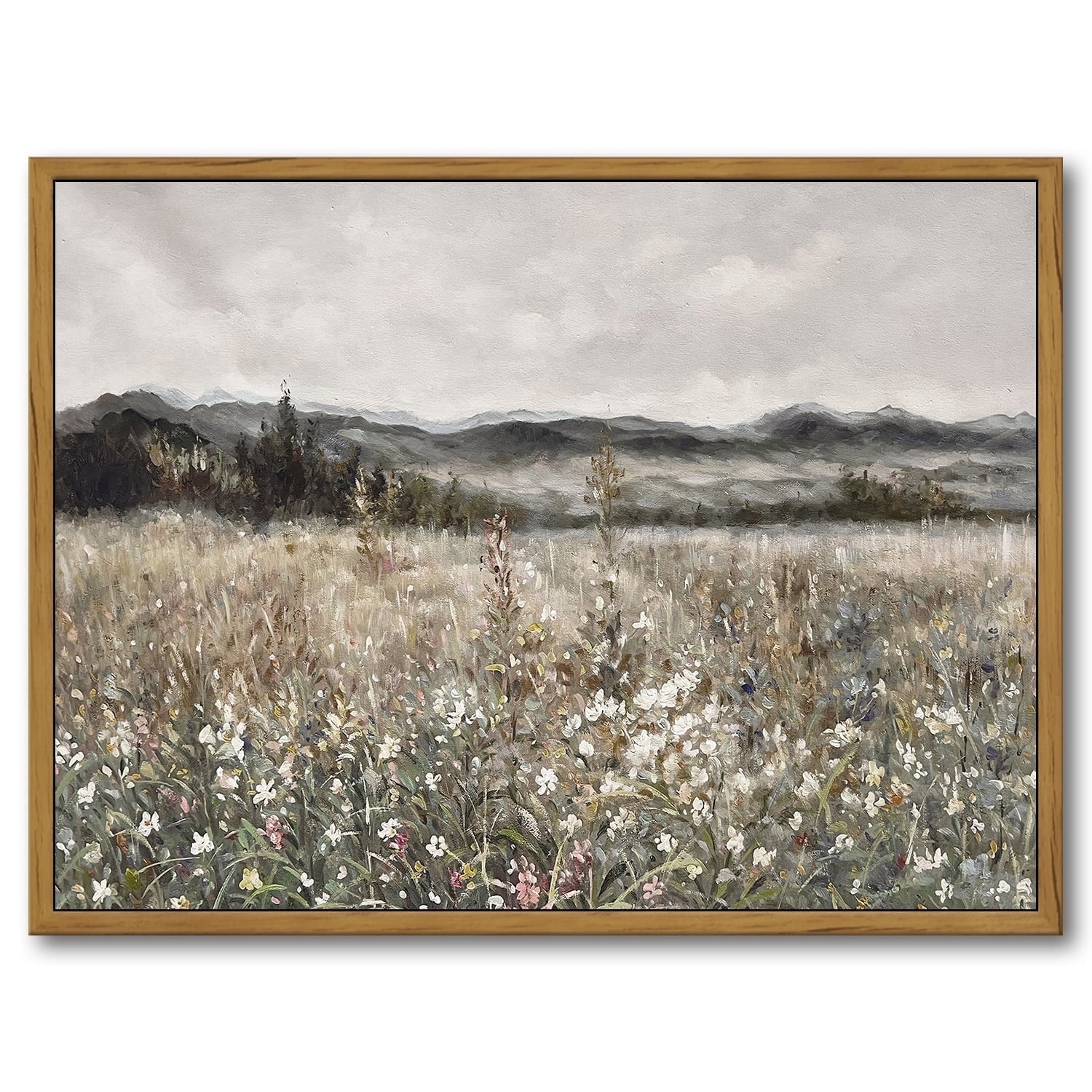 Drsoum Retro Farmhouse Boho Vintage Framed Canvas Wall Art Prints Meadow Flowers Painting 12x16in Natural Framed