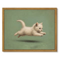 Drsoum Running White Cat Wall Art Framed Canvas Print 8x10 Inch