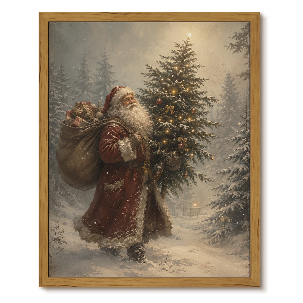 Drsoum Santa Claus With Lighted Tree Wall Art Festive Christmas Decor for Living Room 8x10 Inch Framed Canvas Prints