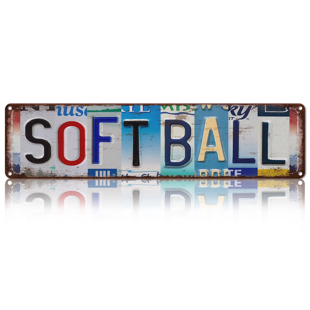 Drsoum Softball Tin Sign Retro Metal Wall Decor 4x16in Sports Bar Art