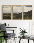 Drsoum Vintage 16x24in3pcs Brown Framed Landscape Wall Art Wilderness Mountain Retro Classic Farmhouse Paints Rustic