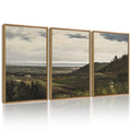 Drsoum Vintage 24x36in3pcs Brown Framed Landscape Wall Art Wilderness Mountain Retro Classic Farmhouse Paints Rustic24