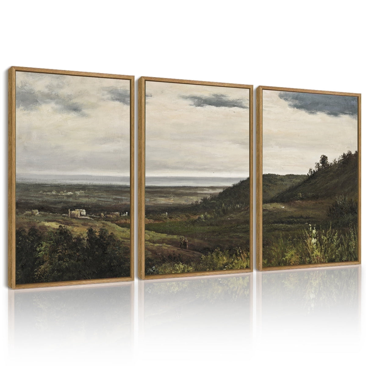 Drsoum Vintage 24x36in3pcs Brown Framed Landscape Wall Art Wilderness Mountain Retro Classic Farmhouse Paints Rustic24