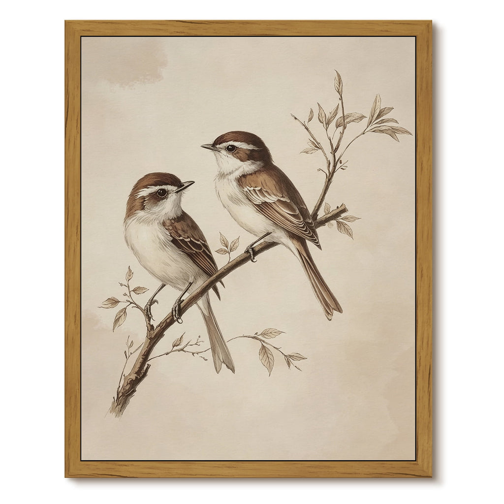 Drsoum Vintage Bird Canvas Art Framed Botanical Print 12x16 Inch