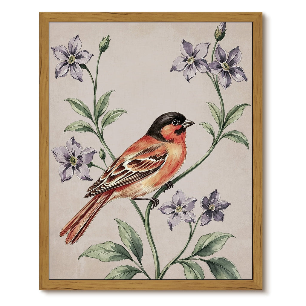 Drsoum Vintage Bird Wall Art Framed Floral Canvas Painting Print 8x10 Inch