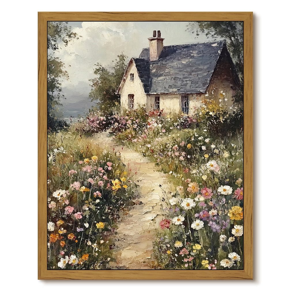 Drsoum Vintage Cottage Wall Art Framed Floral Canvas Painting Print 8x10 Inch