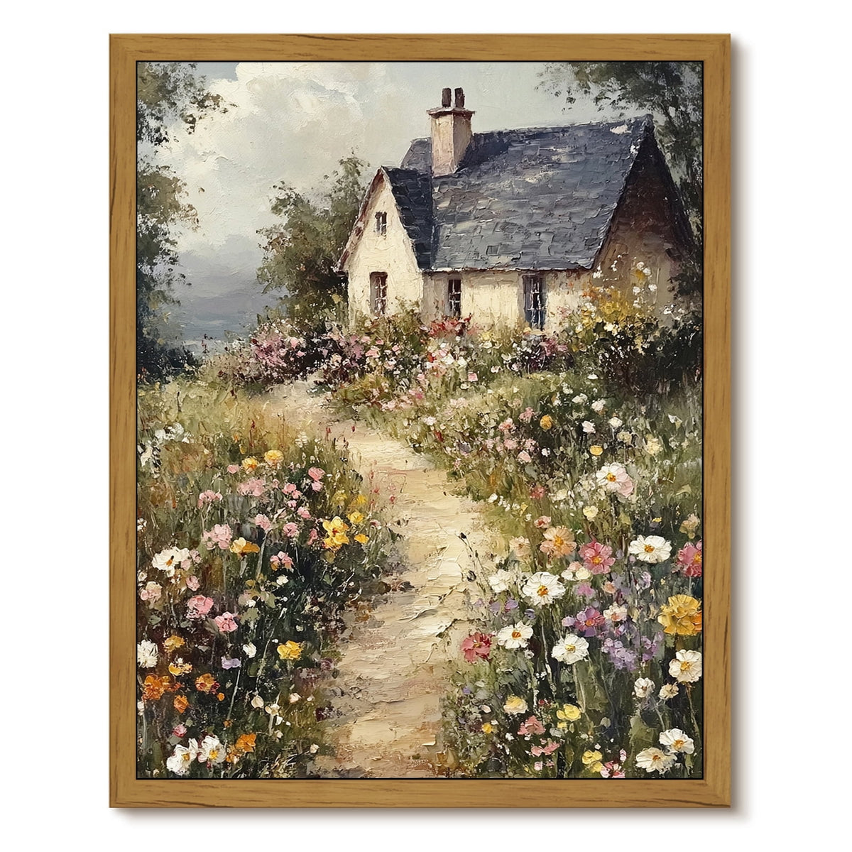 Drsoum Vintage Cottage Wall Art Framed Floral Canvas Painting Print 8x10 Inch