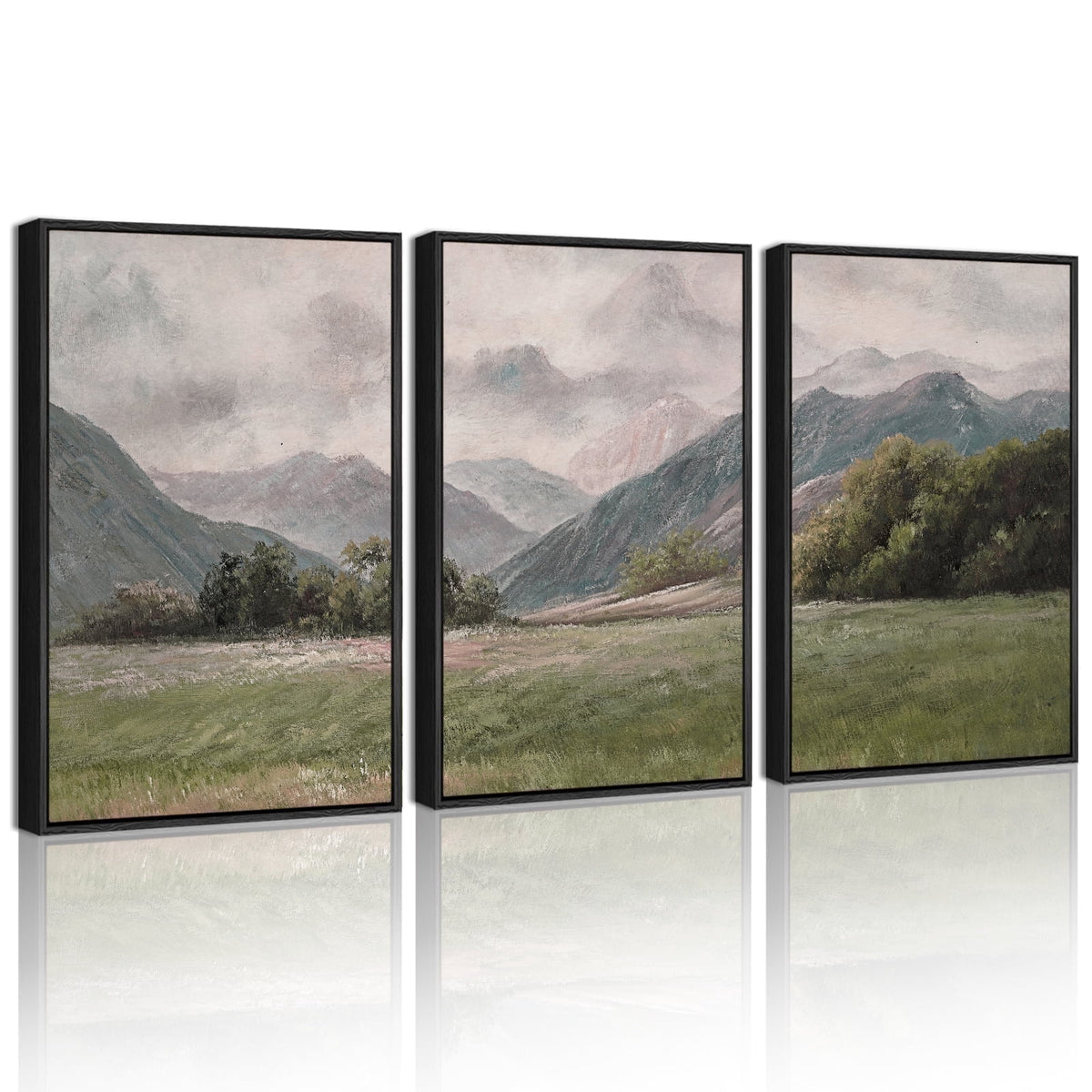 Drsoum Vintage Landscape 16x24in Black Framed Wall Art Mountain Range Retro Classic Farmhouse Paints Rustic