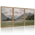 Drsoum Vintage Landscape 24x36in3pcs Brown Framed Wall Art Mountain Range Retro Classic Farmhouse Paints Rustic