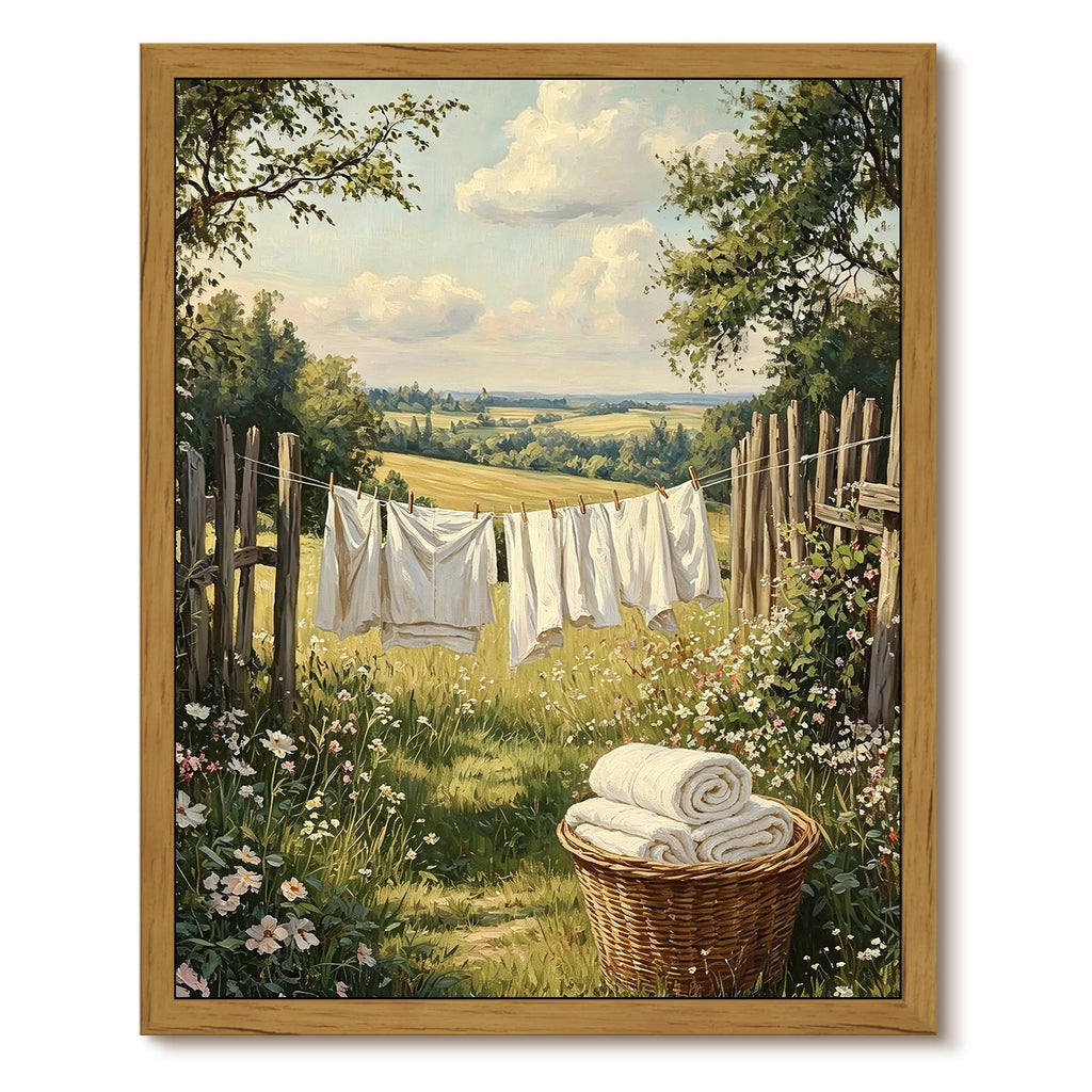 Drsoum Vintage Laundry Room Wall Art Framed Landscape Canvas Print 12x16 Inch