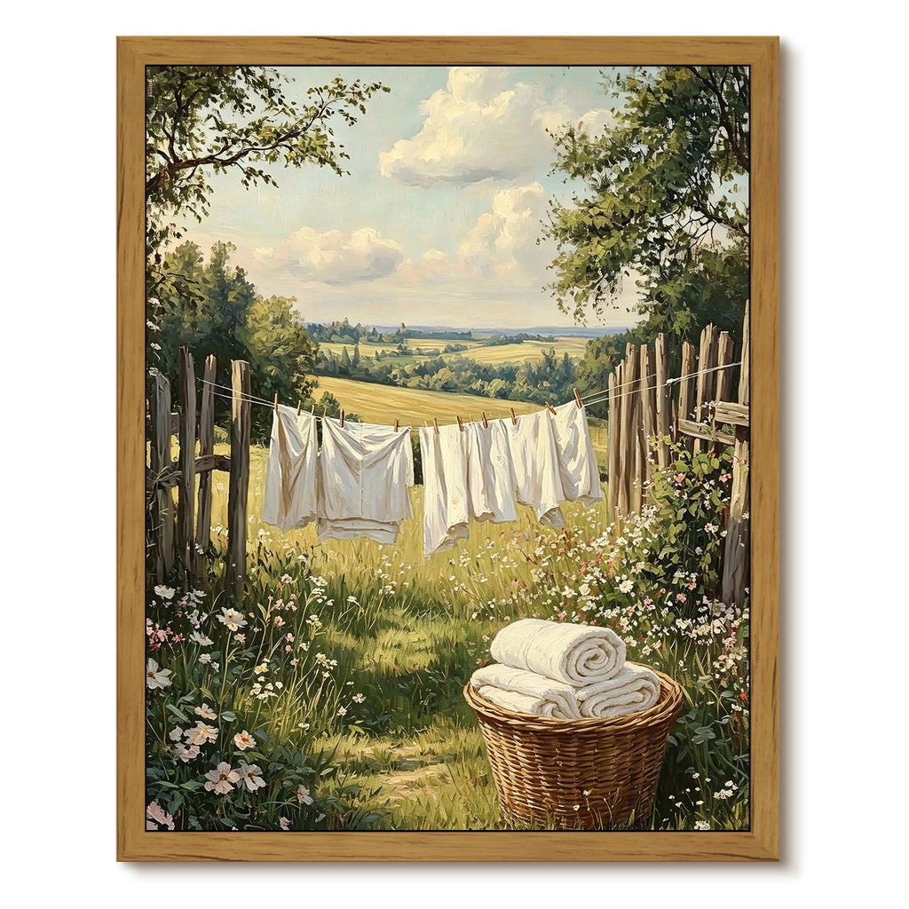 Drsoum Vintage Laundry Room Wall Art Framed Landscape Canvas Print 8x10 Inch