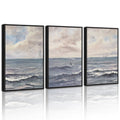 Drsoum Vintage Sea Landscape 16x24in3pcs Black Framed Wall Art Ocean Retro Classic Farmhouse Paints Rustic