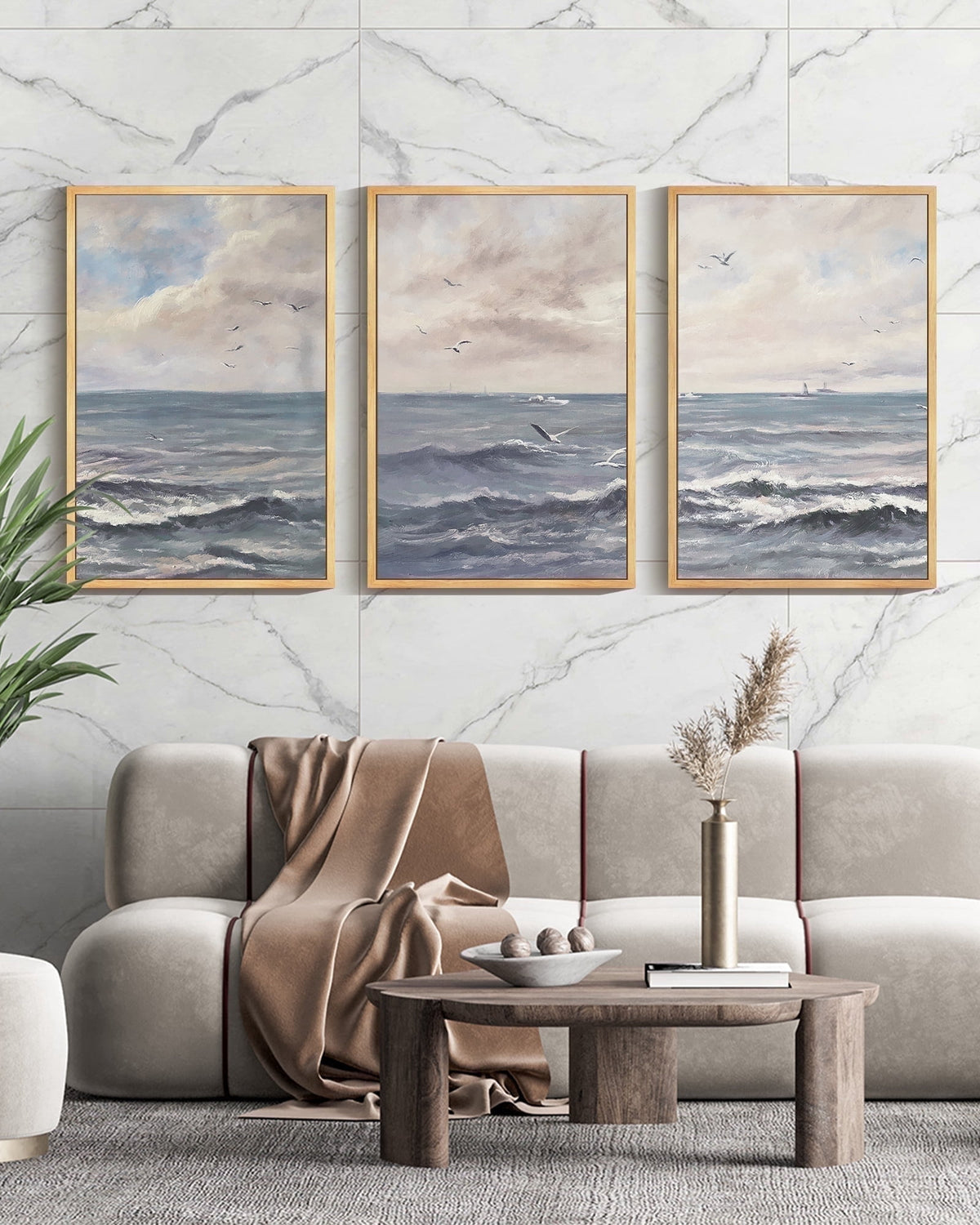 Drsoum Vintage Sea Landscape 24x36in Brown Framed Wall Art Ocean Retro Classic Farmhouse Paints Rustic