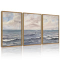 Drsoum Vintage Sea Landscape Wall Art Ocean Retro Classic Farmhouse Paints Rustic 11x14in3pcs Natural Framed