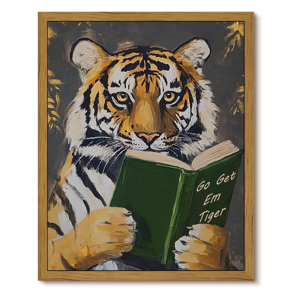Drsoum Vintage Tiger Reading Book Wall Art Framed Canvas 8x10 In