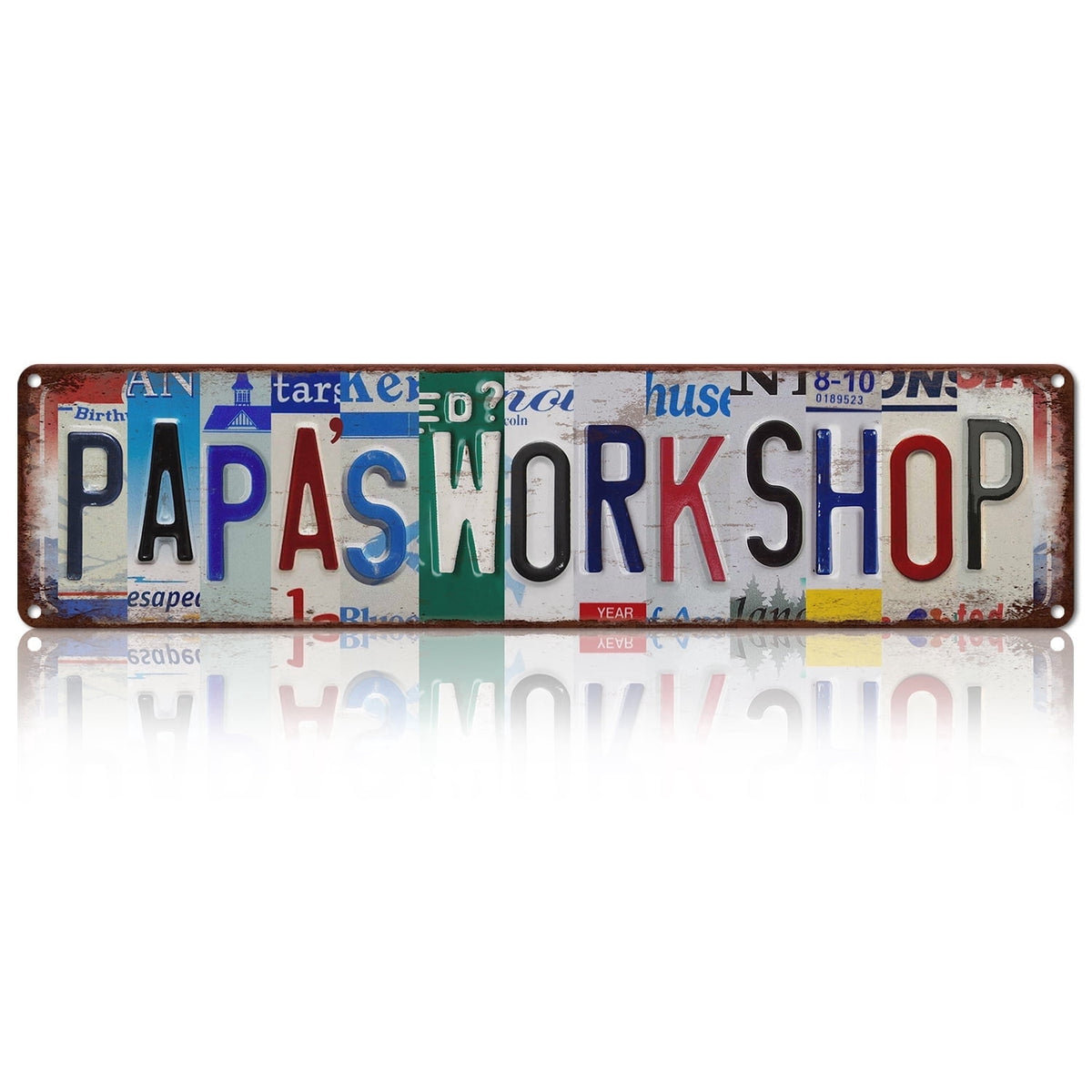 Drsoum Vintage Tin Sign Novelty Retro License Plate Wall Decor Papa's Workshop Garage 16x40cm