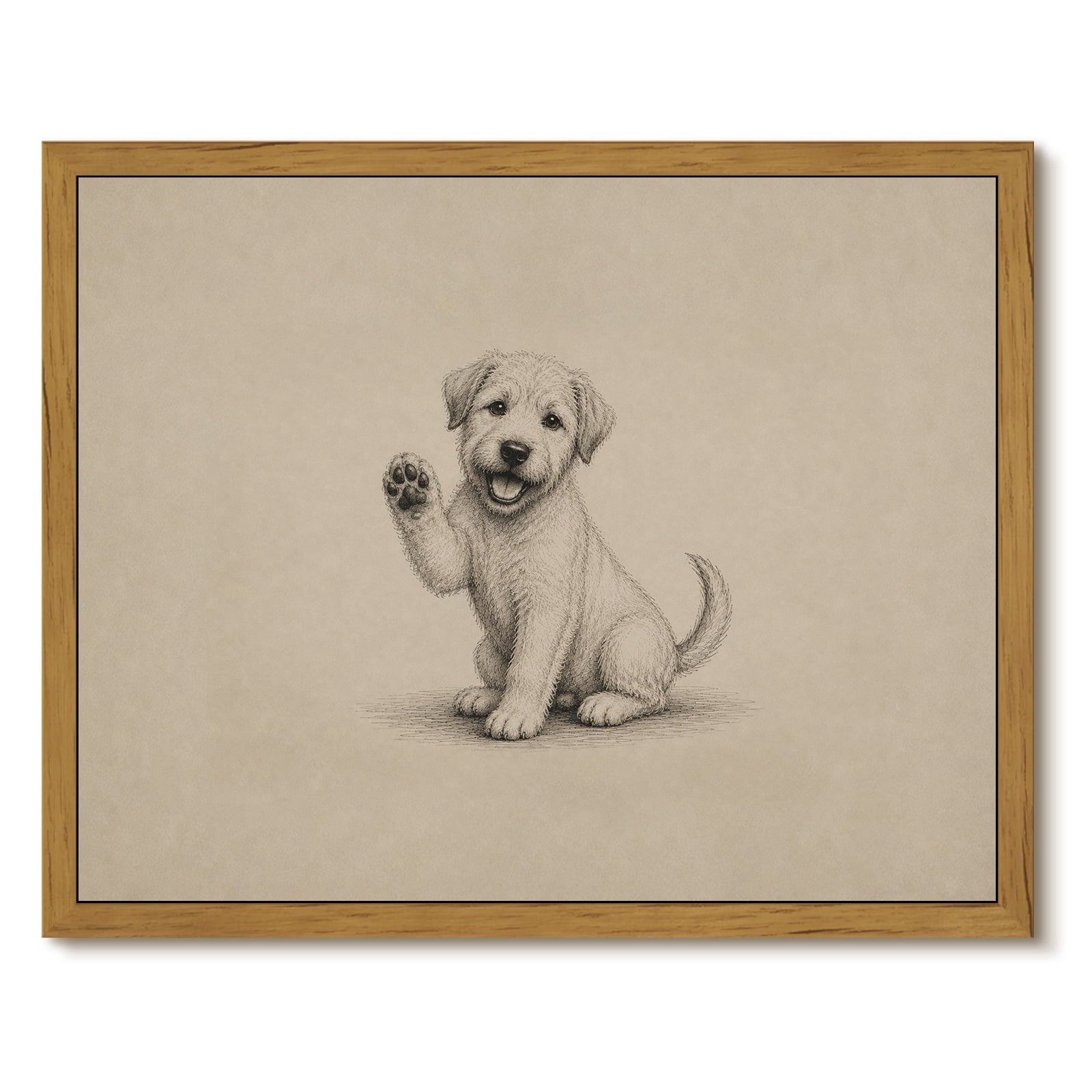 Drsoum Waving Puppy Dog Wall Art Framed Canvas Print 12x16 Inch