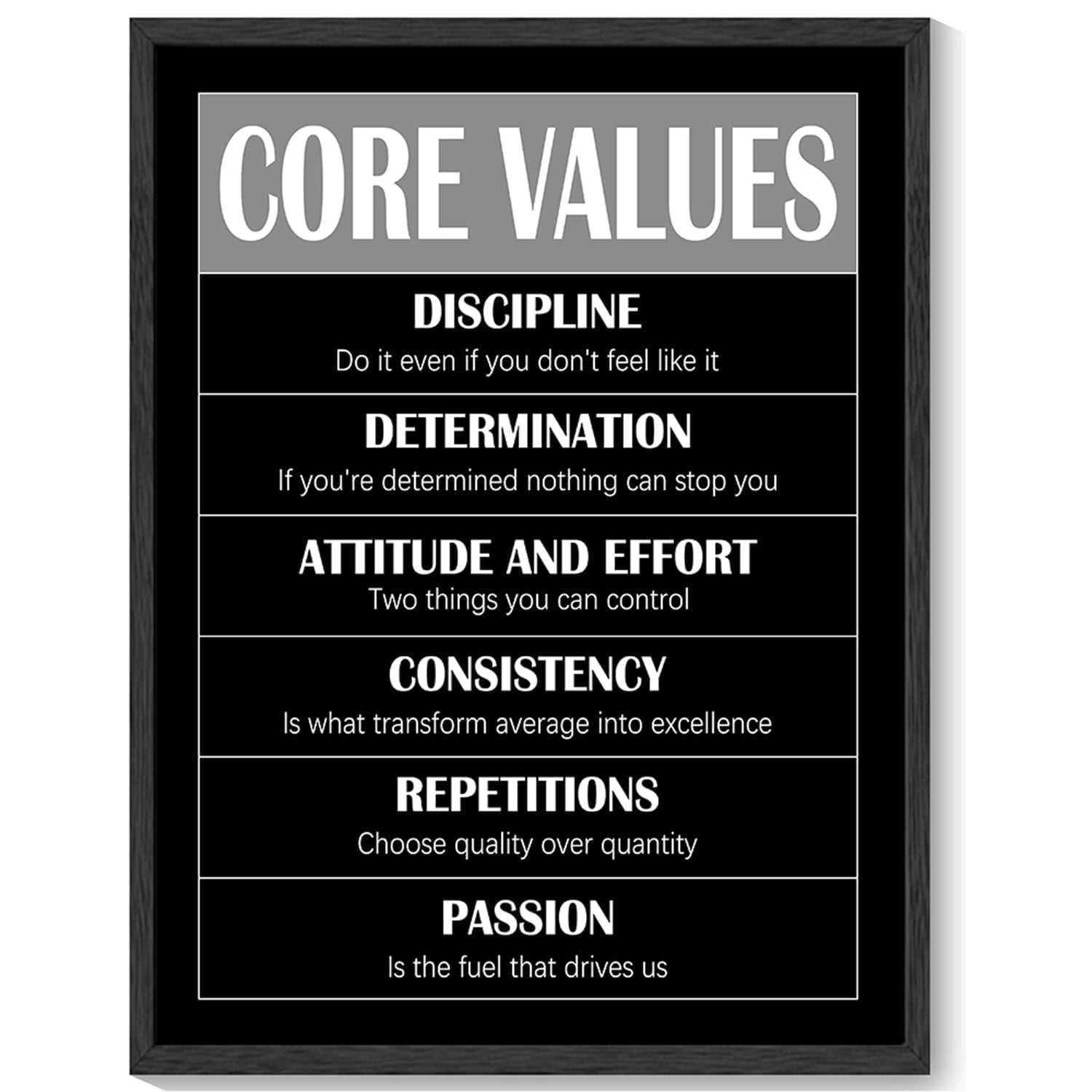 Inspirational 11x14in Black Framed Wall Art CORE VALUES Motivational Quote Sayings Office Home Decor Prints Encouraging Positive Posters