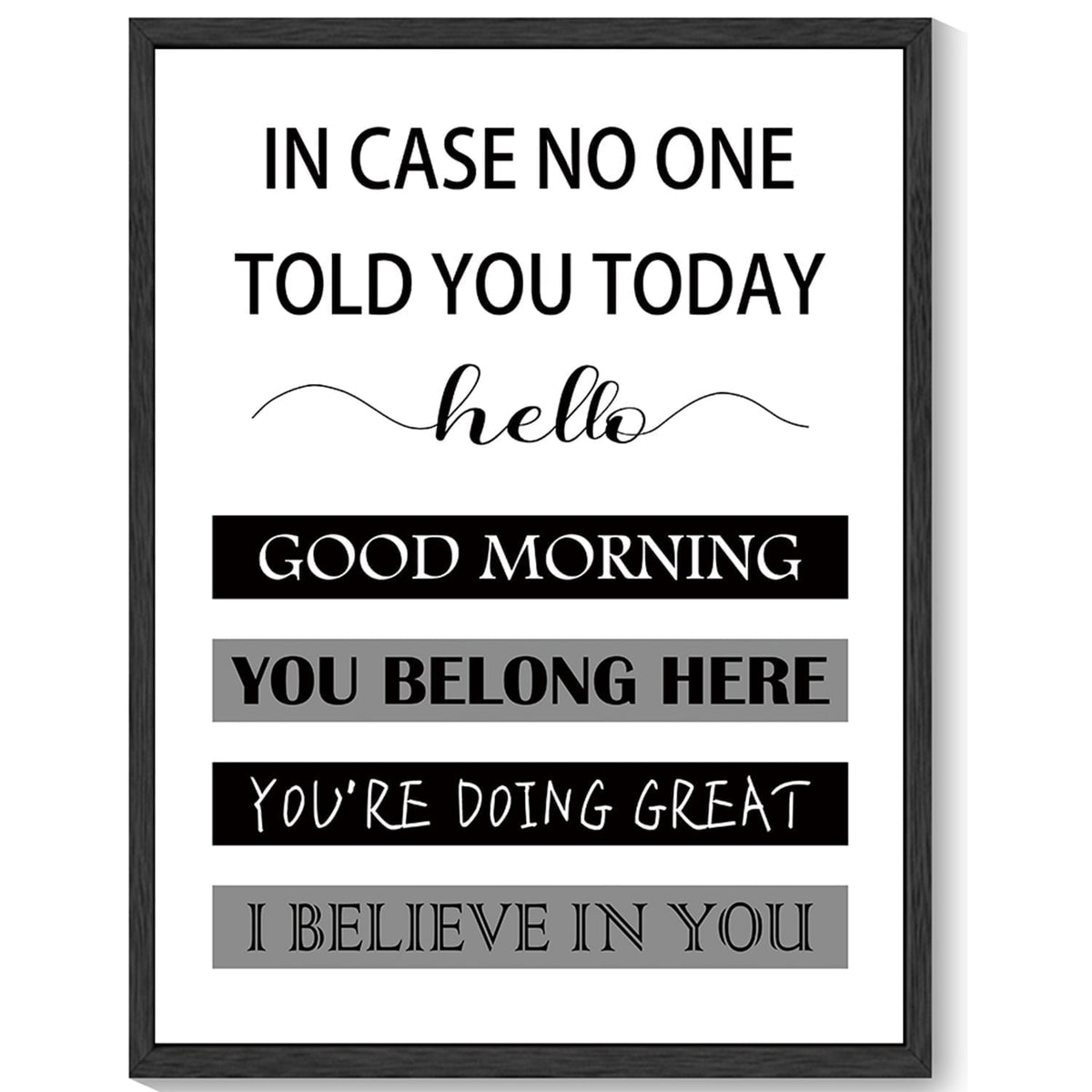 Inspirational 11x14in Black Framed Wall Art in Case No One Told You Today, Hello, Good Morning, You Belong Here, You're Doing Great, I Believe in You, Signs
