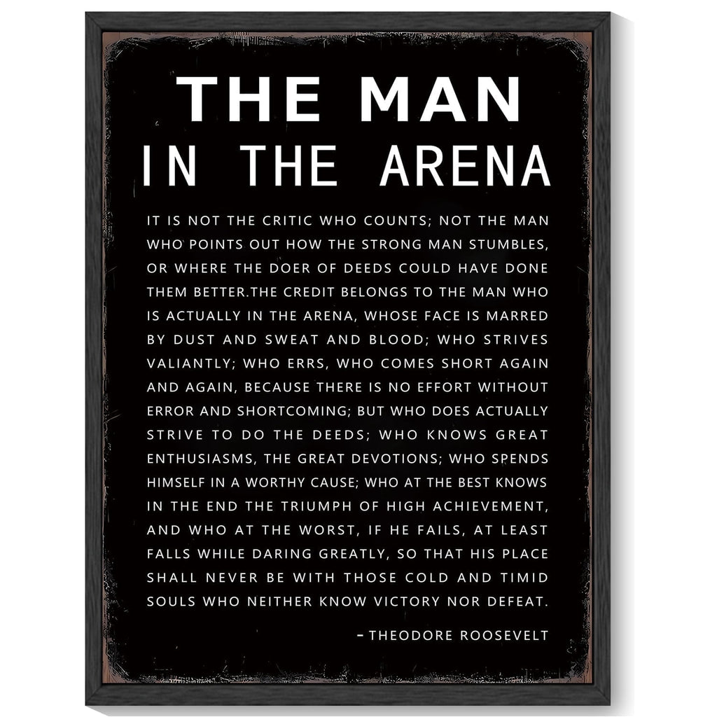 Inspirational 11x14in Black Framed Wall Decor the Man in the Arena Motivational Quote Sayings Office Home Decor Prints Art Encouraging Positive Posters